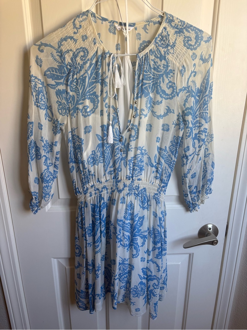 Blue Floral Women's Dress - White & Blue